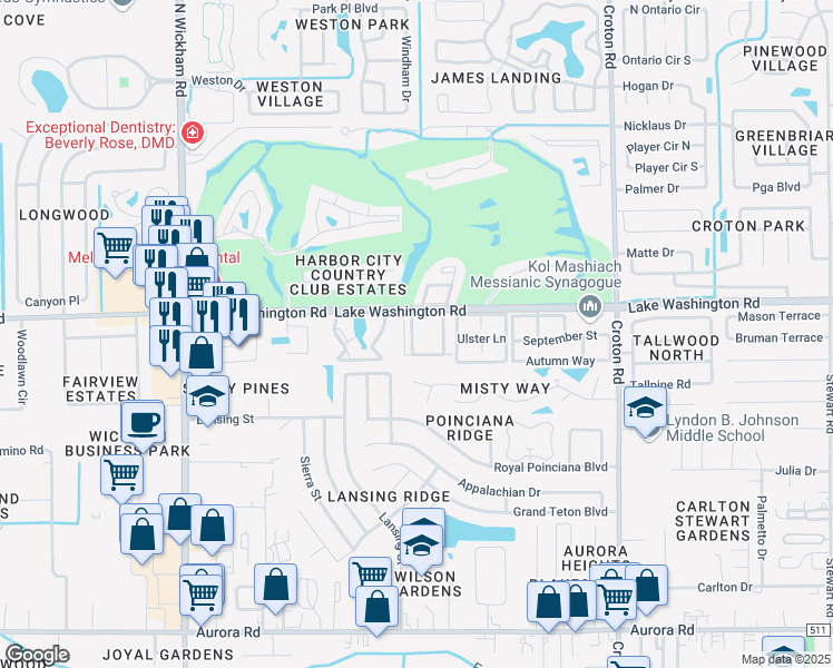 map of restaurants, bars, coffee shops, grocery stores, and more near 2377 Eden Park Drive in Melbourne