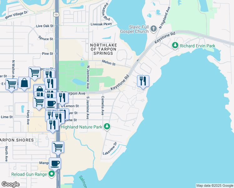 map of restaurants, bars, coffee shops, grocery stores, and more near 1312 East Tarpon Avenue in Tarpon Springs
