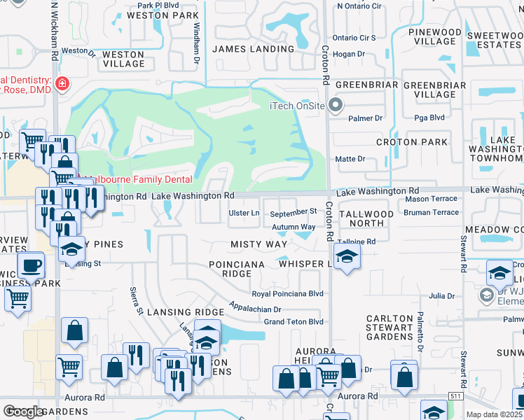 map of restaurants, bars, coffee shops, grocery stores, and more near 192 Berkshire Lane in Melbourne