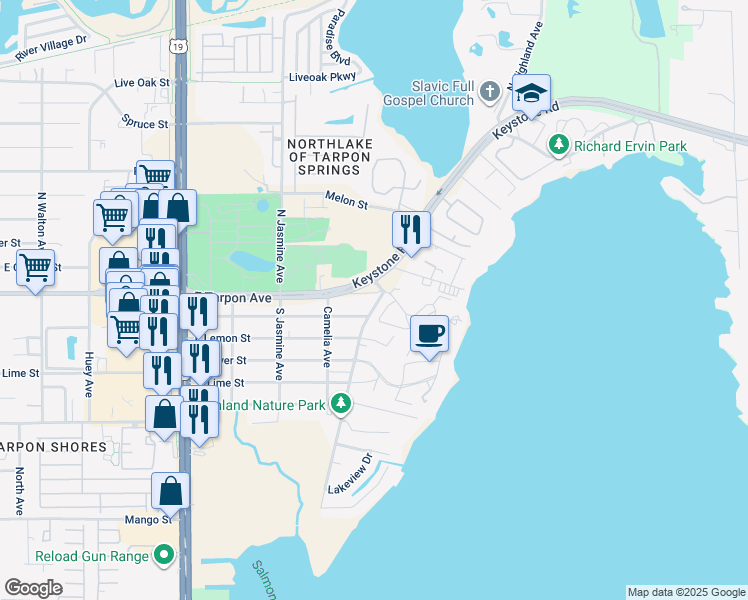 map of restaurants, bars, coffee shops, grocery stores, and more near 1312 East Tarpon Avenue in Tarpon Springs