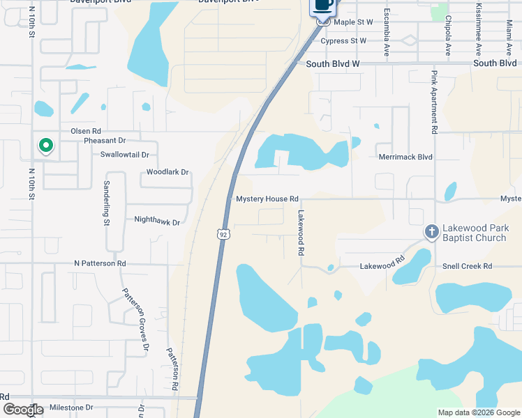 map of restaurants, bars, coffee shops, grocery stores, and more near 306 Mystery House Road in Davenport