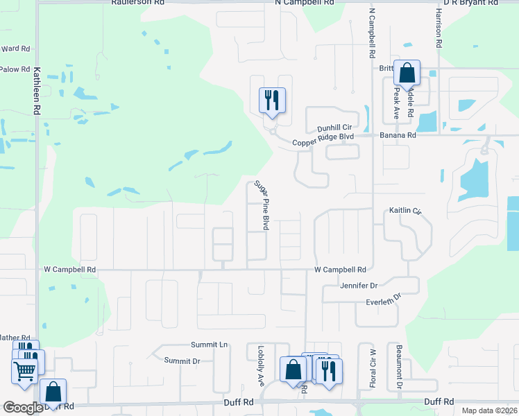 map of restaurants, bars, coffee shops, grocery stores, and more near 3112 Sugar Leaf Lane in Lakeland