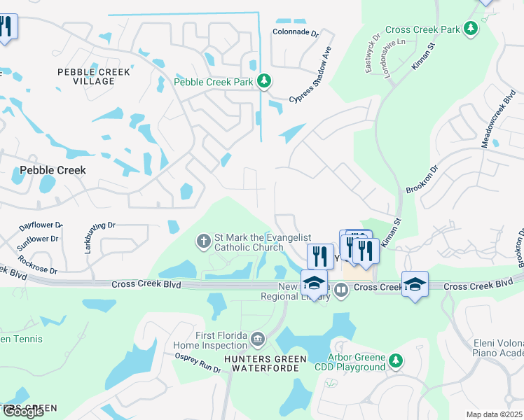 map of restaurants, bars, coffee shops, grocery stores, and more near 18205 Cypress Stand Circle in Tampa