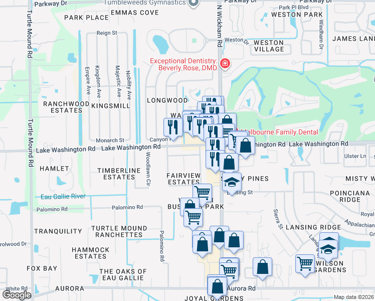 map of restaurants, bars, coffee shops, grocery stores, and more near 3140 Sabina Terrace in Melbourne