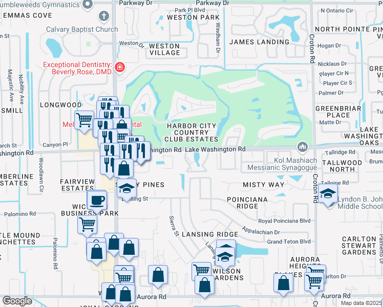 map of restaurants, bars, coffee shops, grocery stores, and more near 2395 Woodwind Trail in Melbourne
