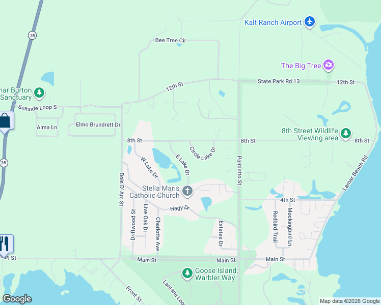 map of restaurants, bars, coffee shops, grocery stores, and more near 10 East Lake Drive in Rockport