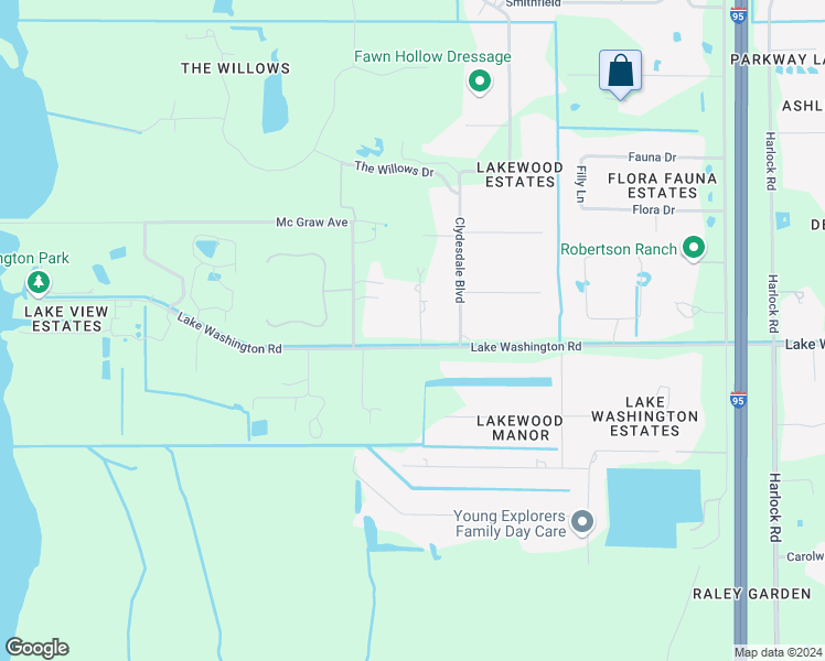 map of restaurants, bars, coffee shops, grocery stores, and more near 2450 Woods Lane in Melbourne
