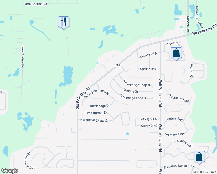 map of restaurants, bars, coffee shops, grocery stores, and more near 1047 Ridgegreen Loop North in Lakeland