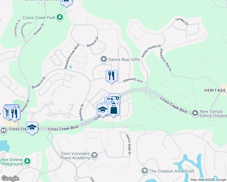 map of restaurants, bars, coffee shops, grocery stores, and more near 10507 Blackmore Drive in Tampa