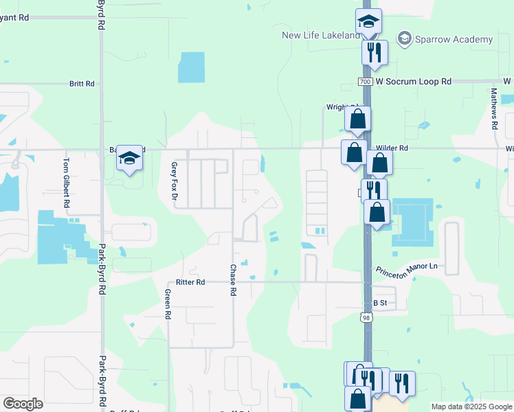 map of restaurants, bars, coffee shops, grocery stores, and more near 8102 Settlers Creek Circle in Lakeland