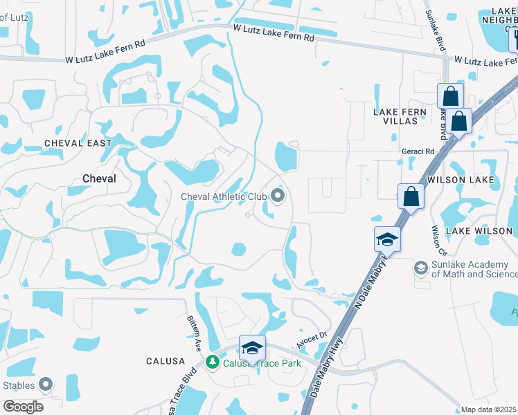 map of restaurants, bars, coffee shops, grocery stores, and more near 18815 Wimbledon Circle in Lutz