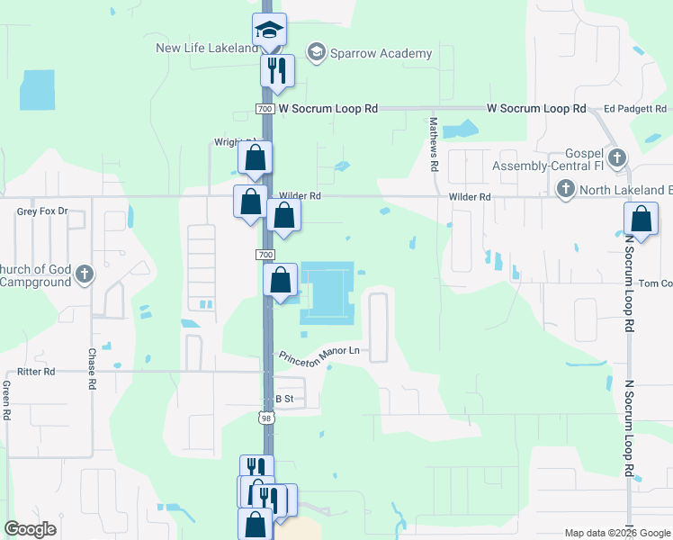 map of restaurants, bars, coffee shops, grocery stores, and more near 913 Pearly Ridge Lane in Lakeland