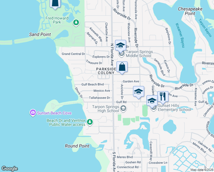 map of restaurants, bars, coffee shops, grocery stores, and more near 208 North Florida Avenue in Tarpon Springs