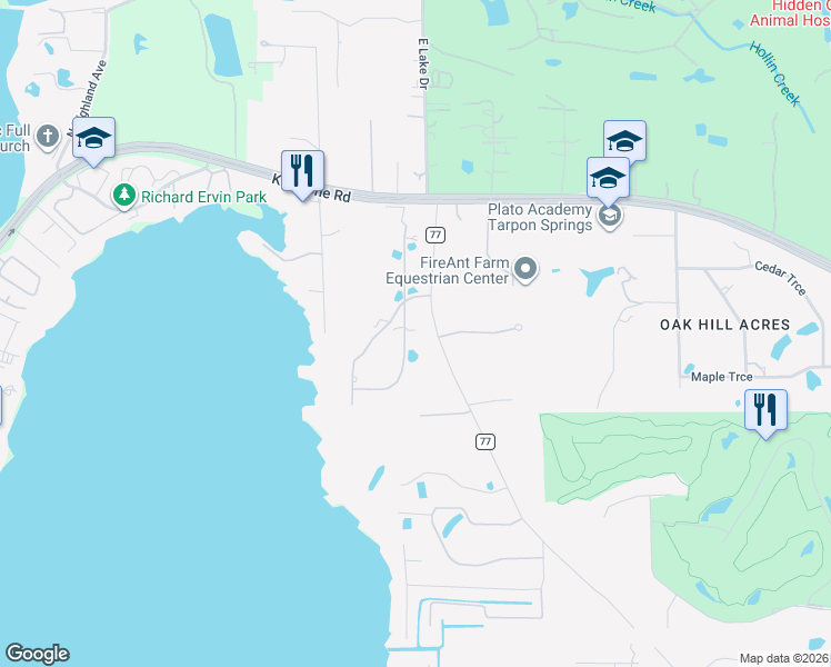 map of restaurants, bars, coffee shops, grocery stores, and more near 223 Rue Des Chateaux in Tarpon Springs