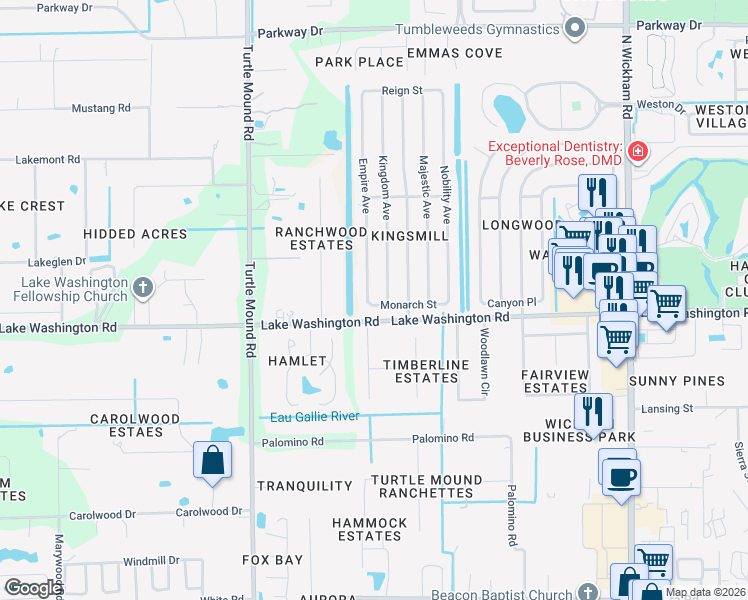 map of restaurants, bars, coffee shops, grocery stores, and more near 2428 Empire Avenue in Melbourne