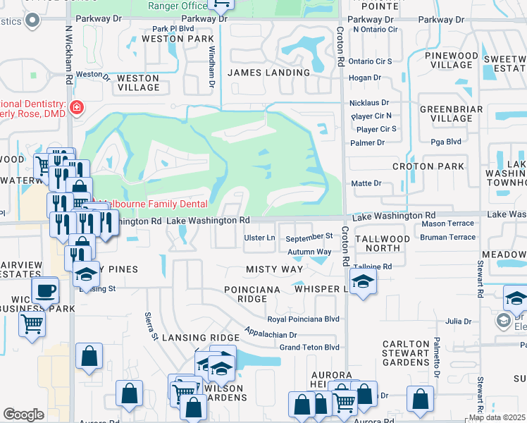 map of restaurants, bars, coffee shops, grocery stores, and more near 2250 Golf Isle Drive in Melbourne