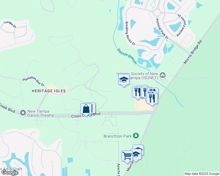 map of restaurants, bars, coffee shops, grocery stores, and more near 18176 Paradise Point Drive in Tampa
