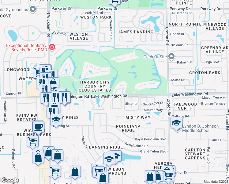 map of restaurants, bars, coffee shops, grocery stores, and more near 2600 Bogey Lane in Melbourne