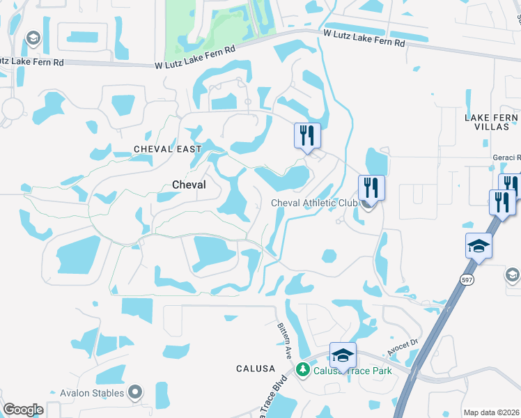 map of restaurants, bars, coffee shops, grocery stores, and more near 18708 Pepper Pike in Lutz