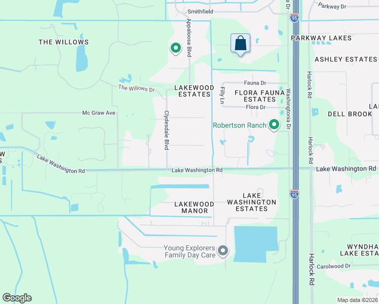 map of restaurants, bars, coffee shops, grocery stores, and more near 5221 Palomino Drive in Melbourne