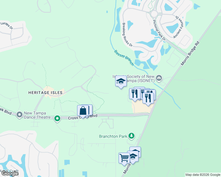 map of restaurants, bars, coffee shops, grocery stores, and more near 18181 Paradise Point Drive in Tampa