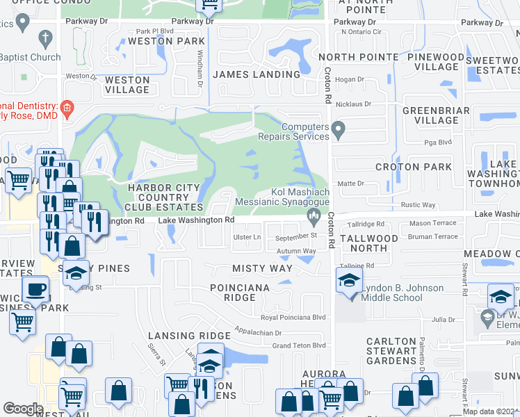 map of restaurants, bars, coffee shops, grocery stores, and more near 2245 Golf Isle Drive in Melbourne