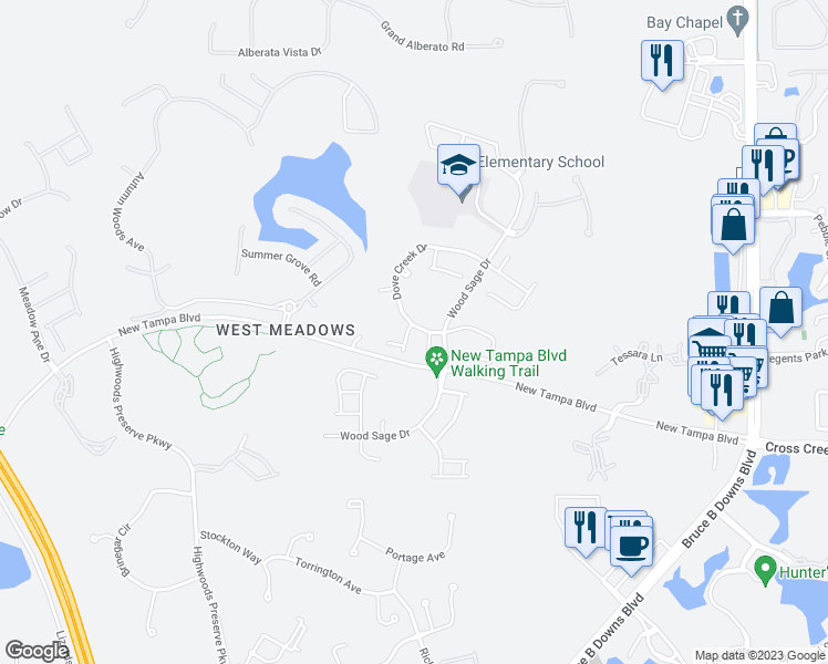 map of restaurants, bars, coffee shops, grocery stores, and more near 8517 Kings Rail Way in Tampa