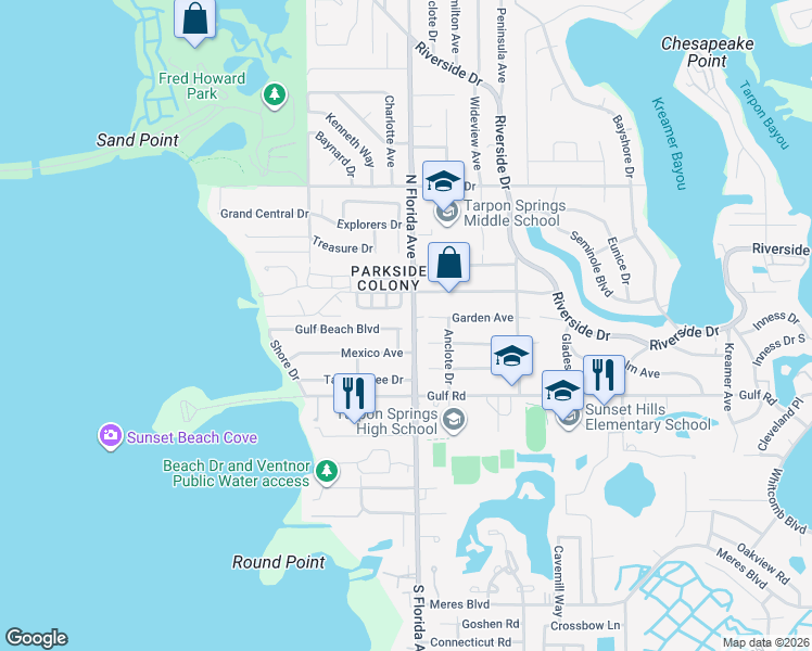 map of restaurants, bars, coffee shops, grocery stores, and more near 208 North Florida Avenue in Tarpon Springs