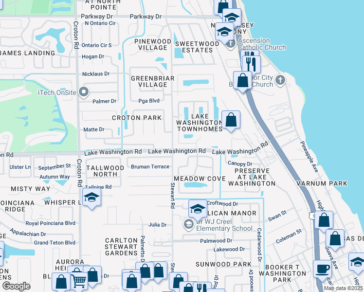 map of restaurants, bars, coffee shops, grocery stores, and more near 2525 Revolution Street in Melbourne