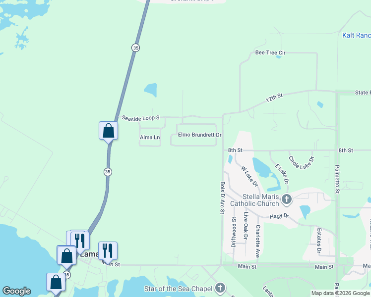 map of restaurants, bars, coffee shops, grocery stores, and more near 139 Walter Heldenfels Circle in Rockport