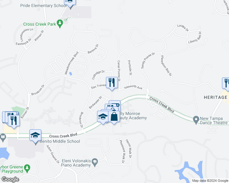 map of restaurants, bars, coffee shops, grocery stores, and more near 10521 Blackmore Drive in Tampa