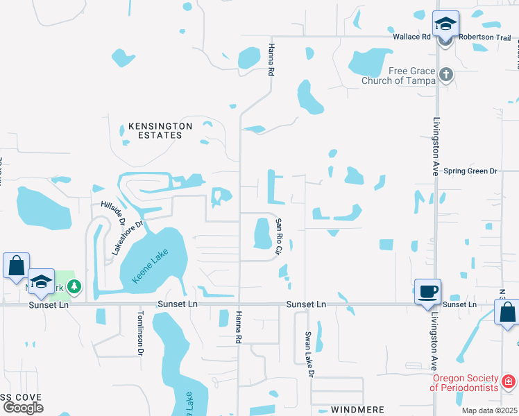 map of restaurants, bars, coffee shops, grocery stores, and more near 18649 San Rio Circle in Lutz