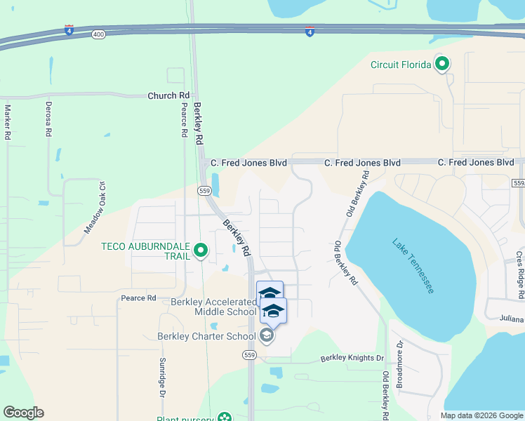 map of restaurants, bars, coffee shops, grocery stores, and more near 709 Kindred Ln in Auburndale