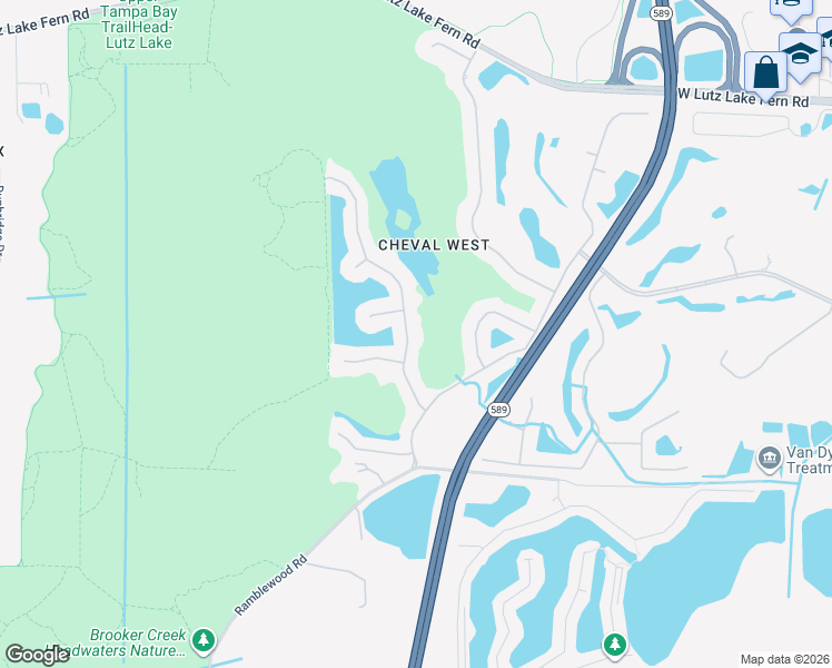 map of restaurants, bars, coffee shops, grocery stores, and more near 18720 Chaville Road in Lutz