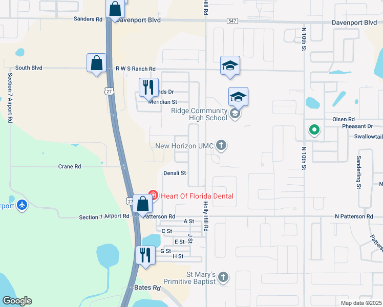 map of restaurants, bars, coffee shops, grocery stores, and more near 504 Tortugas Street in Haines City