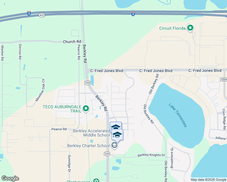 map of restaurants, bars, coffee shops, grocery stores, and more near 709 Kindred Ln in Auburndale