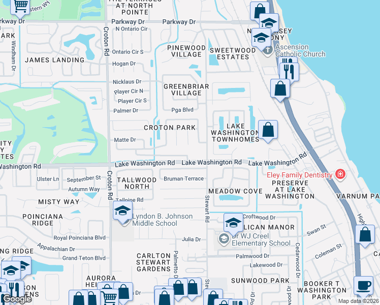 map of restaurants, bars, coffee shops, grocery stores, and more near 1635 Rustic Way in Melbourne