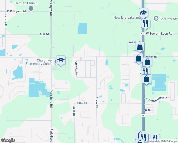 map of restaurants, bars, coffee shops, grocery stores, and more near 8134 Westmont Avenue in Lakeland