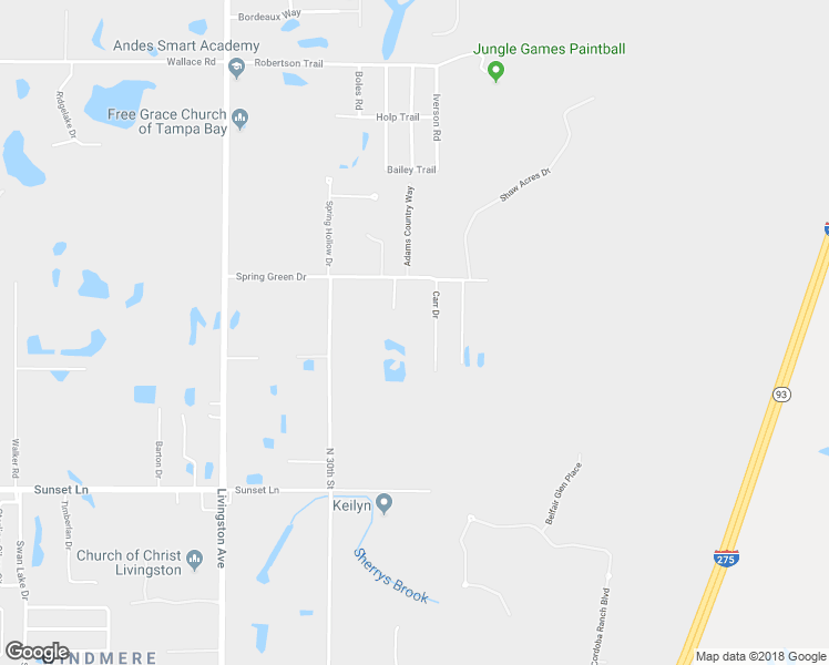 map of restaurants, bars, coffee shops, grocery stores, and more near 18820 Carr Drive in Lutz