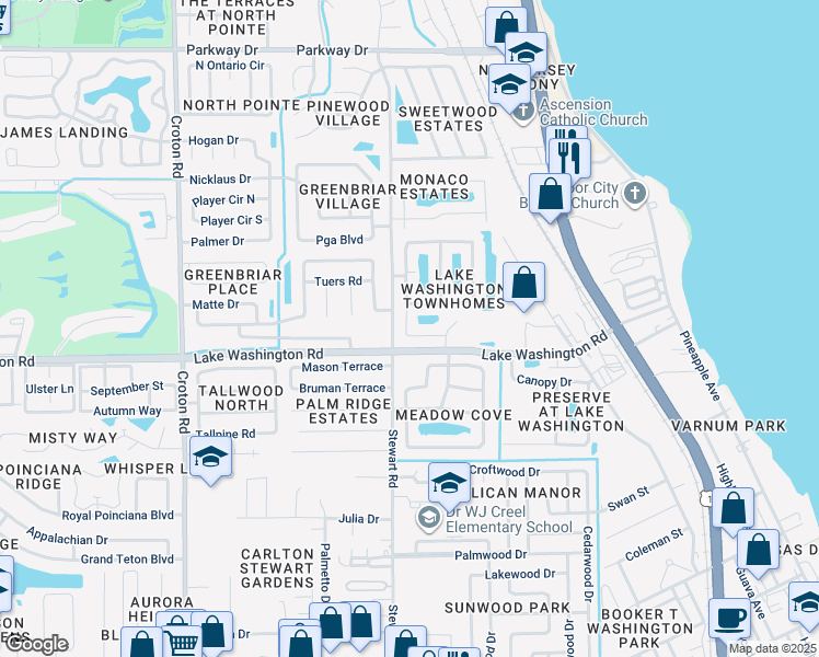 map of restaurants, bars, coffee shops, grocery stores, and more near 2525 Revolution Street in Melbourne
