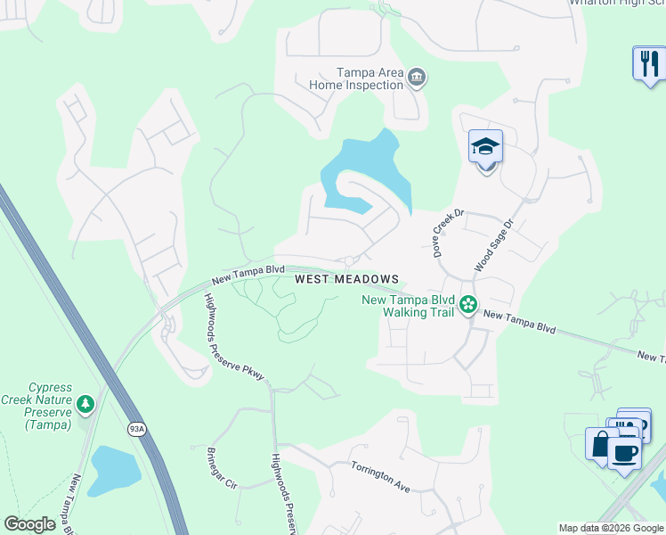 map of restaurants, bars, coffee shops, grocery stores, and more near 19106 Autumn Woods Avenue in Tampa