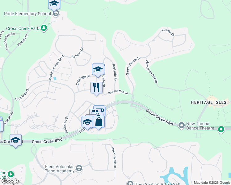 map of restaurants, bars, coffee shops, grocery stores, and more near 10433 Isleworth Avenue in Tampa