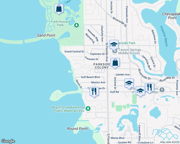 map of restaurants, bars, coffee shops, grocery stores, and more near 1808 Gulf Beach Boulevard in Tarpon Springs