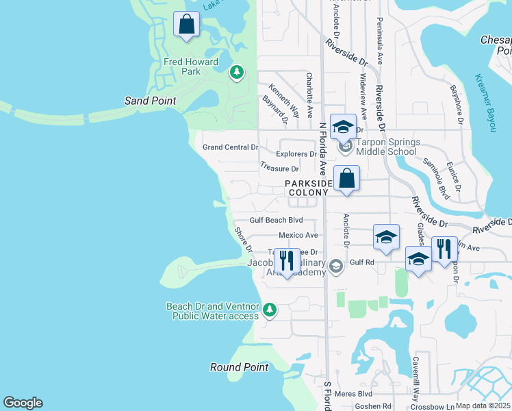 map of restaurants, bars, coffee shops, grocery stores, and more near 1808 Gulf Beach Boulevard in Tarpon Springs