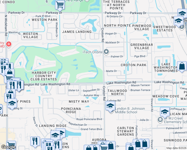 map of restaurants, bars, coffee shops, grocery stores, and more near 2470 Croton Road in Melbourne
