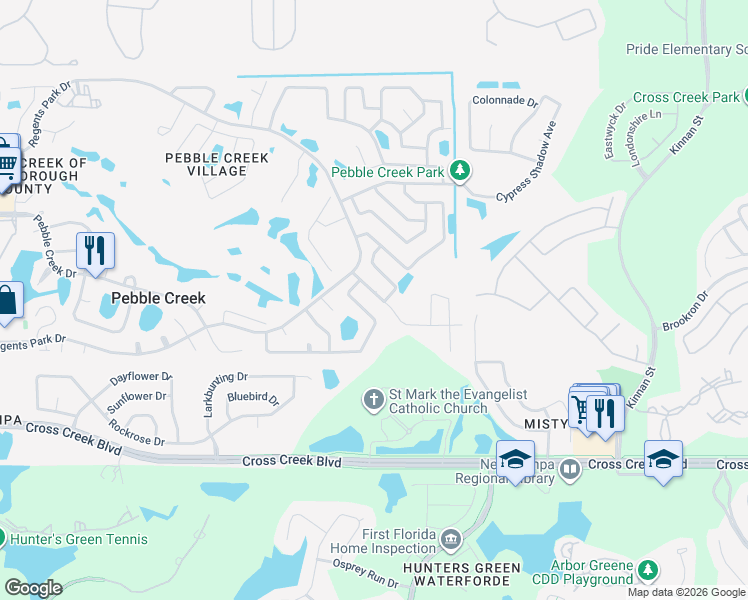 map of restaurants, bars, coffee shops, grocery stores, and more near 9608 Cypress Brook Road in Tampa