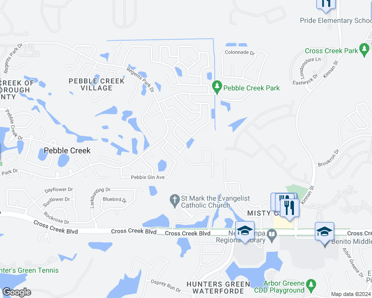 map of restaurants, bars, coffee shops, grocery stores, and more near 18305 Cypress View Way in Tampa