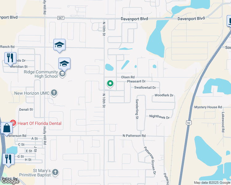 map of restaurants, bars, coffee shops, grocery stores, and more near 1030 Condor Drive in Haines City
