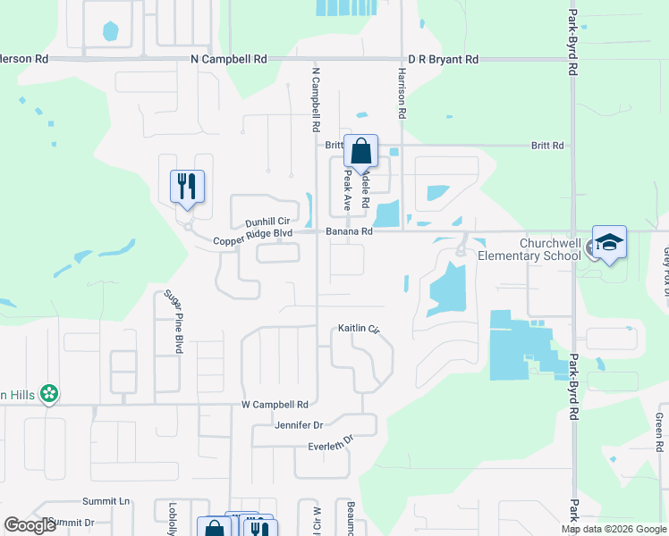 map of restaurants, bars, coffee shops, grocery stores, and more near 8250 North Campbell Road in Lakeland