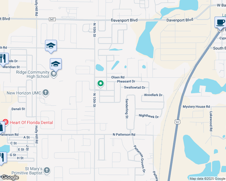 map of restaurants, bars, coffee shops, grocery stores, and more near 1081 Condor Drive in Haines City